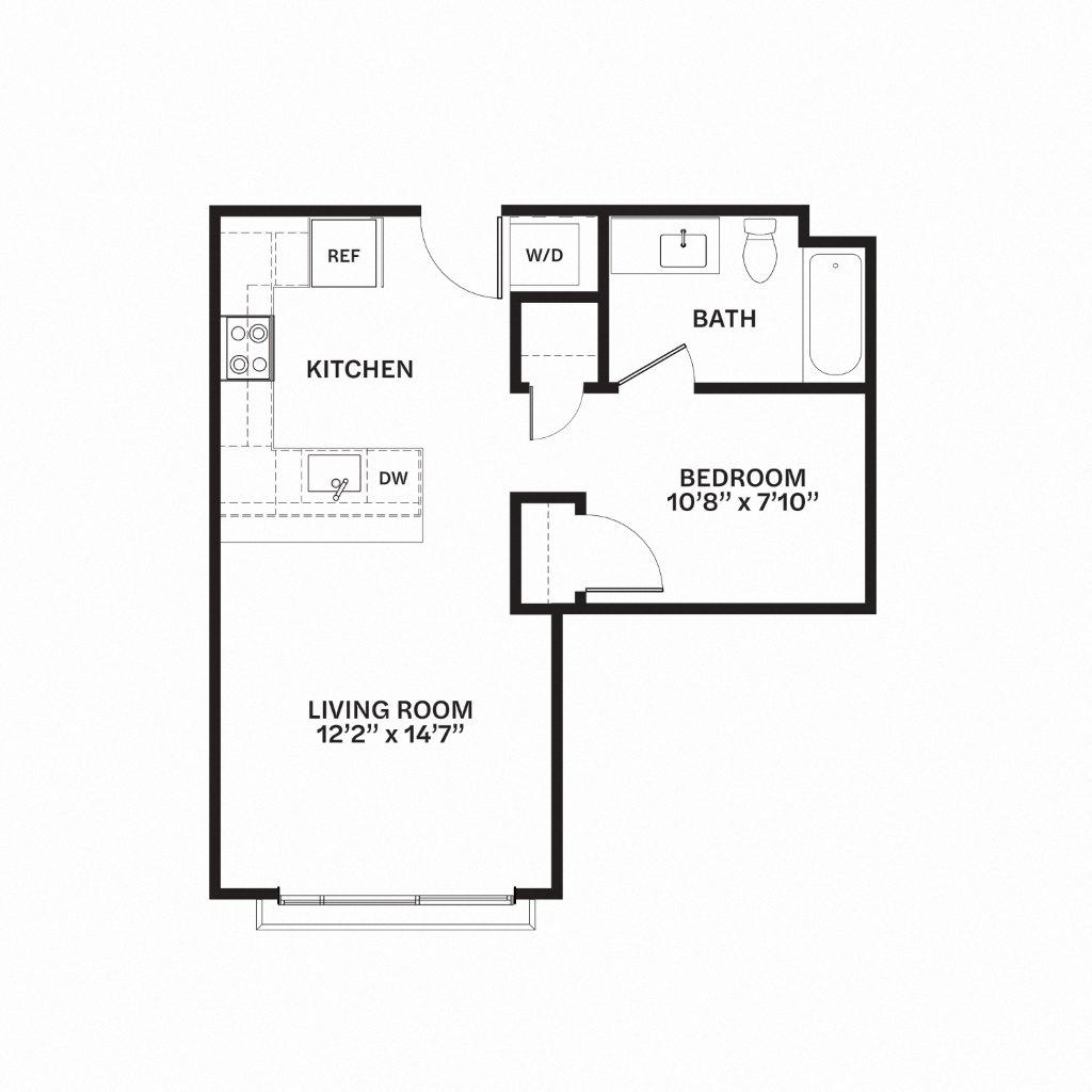 Floor plan for 1 bed, 1 bath, 547 sqft